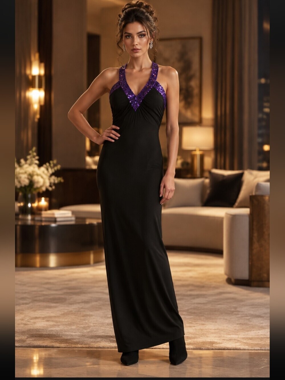 CALVIN KLEIN NAVY SEQUINS STRETCHY LONG DRESS GUESSTIMATED SIZE L/XL